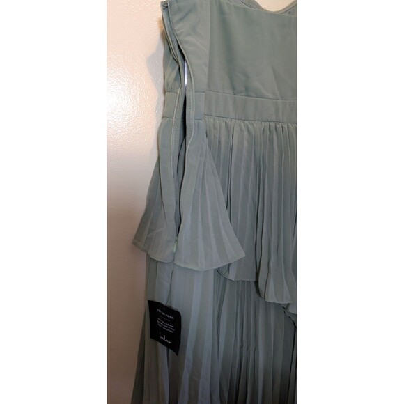 Lulus Jehona Sage Brush Pleated Tiered Maxi Dress Bridesmaid Medium - Picture 8 of 10